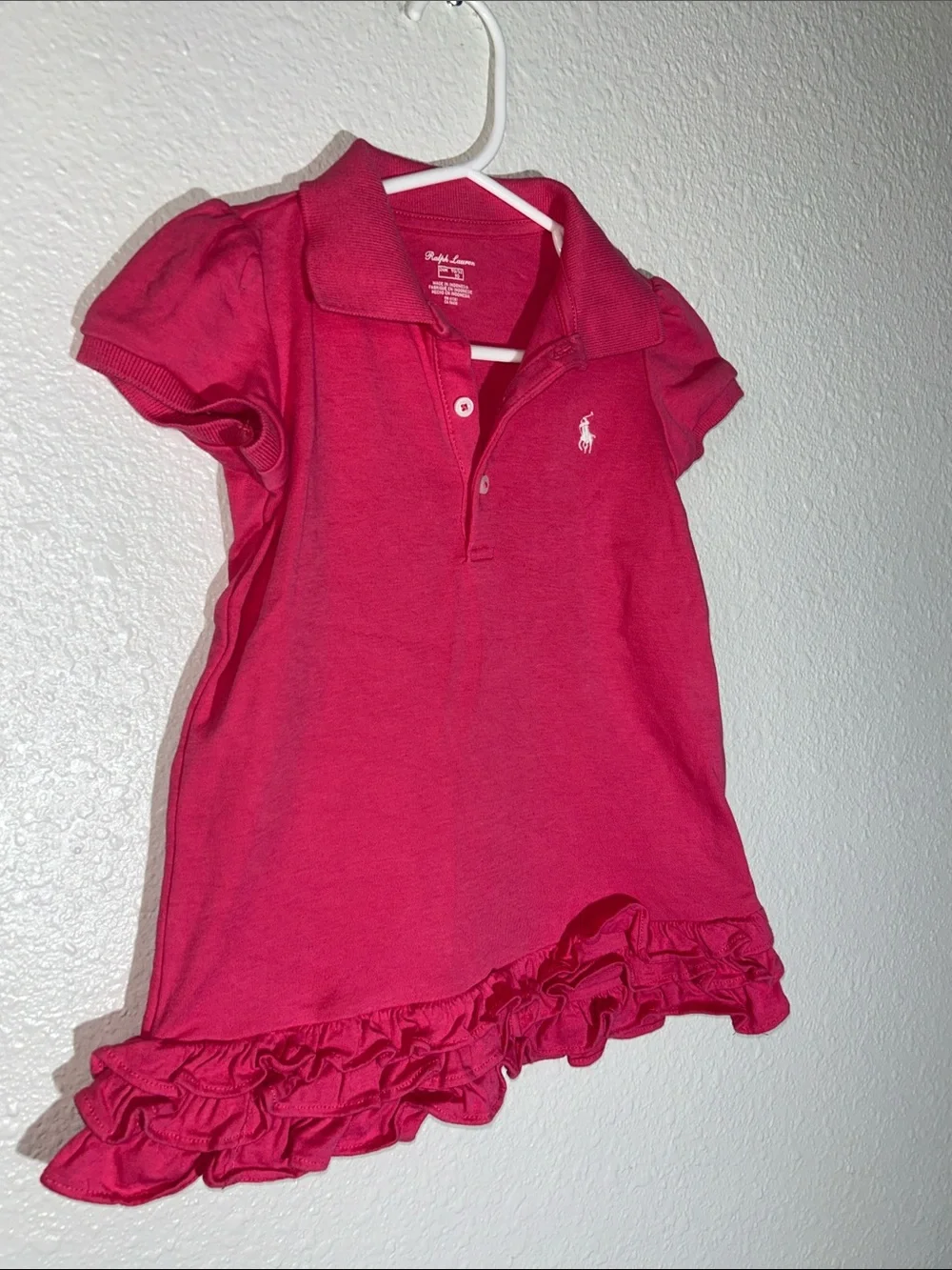 Ralph Lauren Girls Hot Pink Polo Ruffle Hem Dress 24m